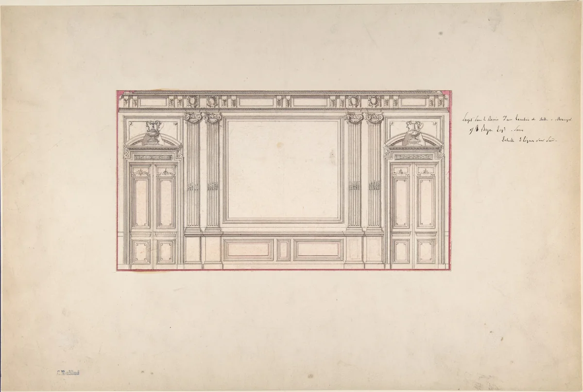 Design for Wall Panelling by Charles Monblond, drawing, 1800-1899