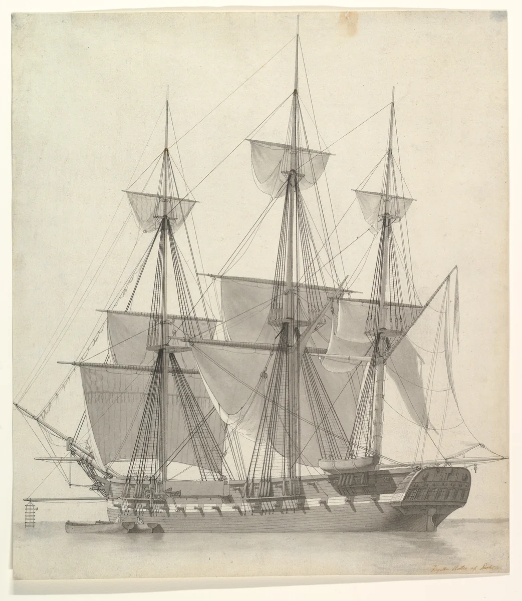 The Frigate Rotha by Carl Dahl, drawing, 1812-1865
