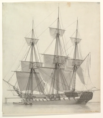 The Frigate Rotha by Carl Dahl, drawing, 1812-1865