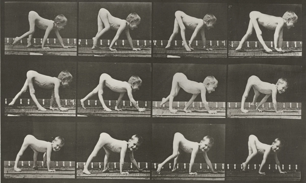 Plate Number 539. Infantile paralysis, child walking on hands and feet by Eadweard Muybridge, photograph, 1887