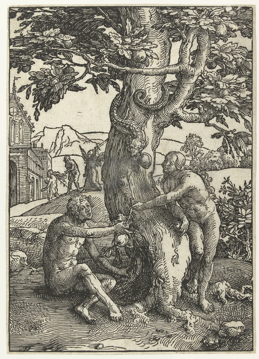De zondeval by Lucas van Leyden, print, 1515-1519