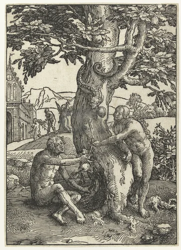 De zondeval by Lucas van Leyden, print, 1515-1519