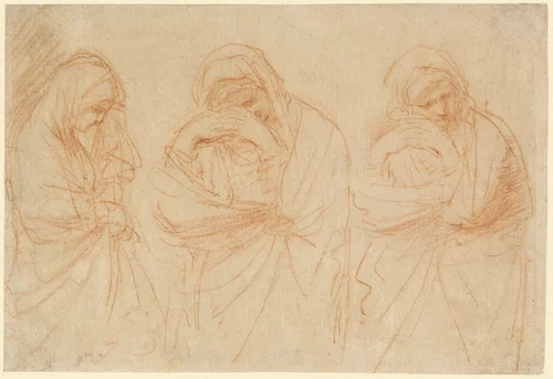 Madonna Mourning: Studies for the Entombment of Christ by Giovanni Francesco Barbieri, drawing, 1651-1661