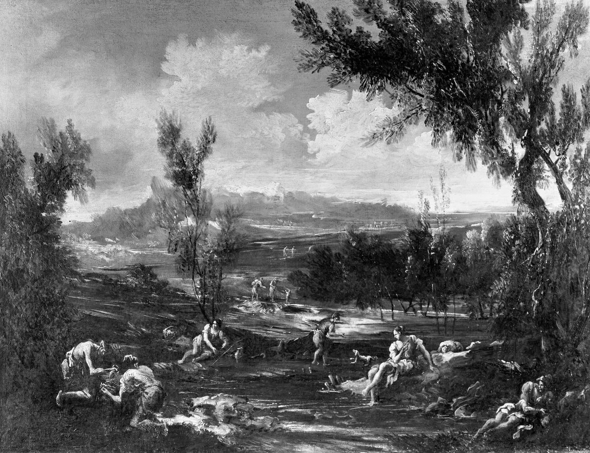Arcadian Landscape with Figures by Alessandro Magnasco, painting, 1695-1705
