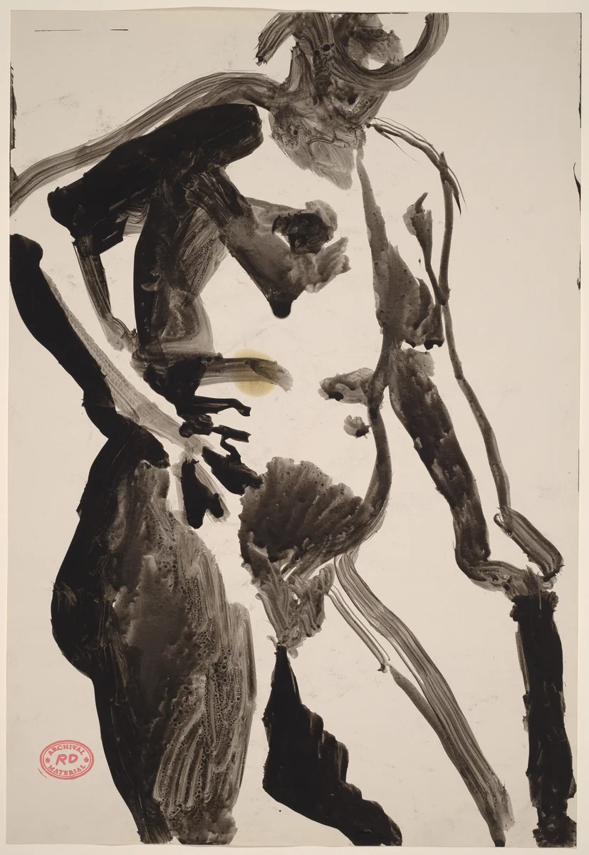 Untitled [female nude leaning on her left arm and holding her right arm akimbo] by Richard Diebenkorn, drawing, 1955-1967