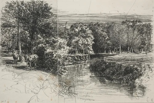 Dundrum River and the Two Asses by Francis Seymour-Haden, print, 1863