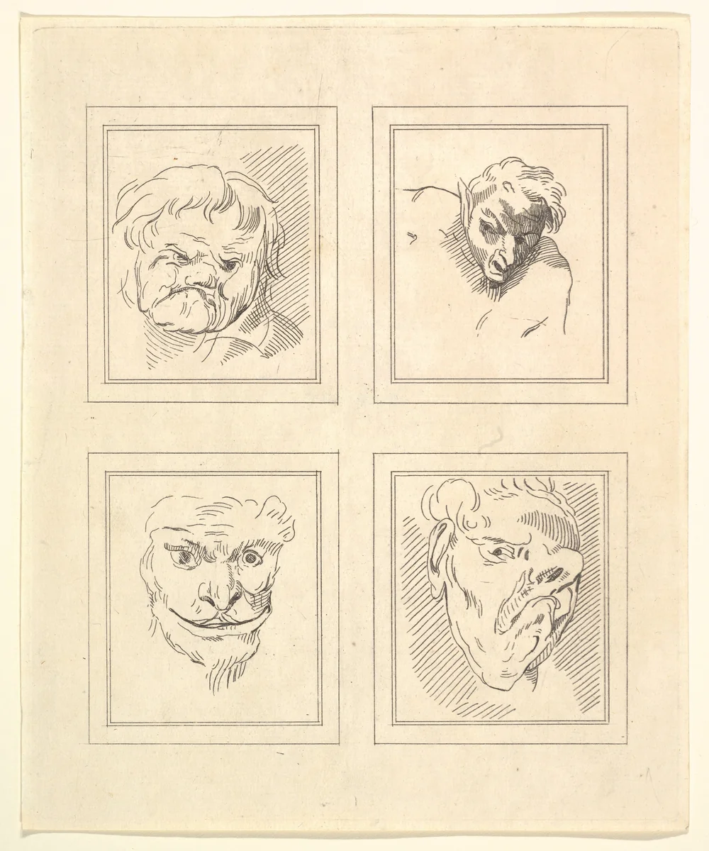 Four Heads (from Characaturas by Leonardo da Vinci, from Drawings by Wincelslaus Hollar, out of the Portland Museum) by Wenceslaus Hollar, print, 1786