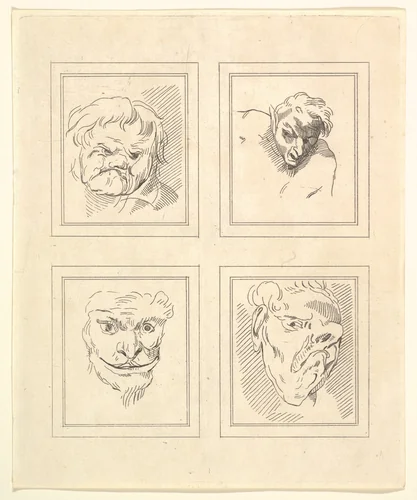 Four Heads (from Characaturas by Leonardo da Vinci, from Drawings by Wincelslaus Hollar, out of the Portland Museum) by Wenceslaus Hollar, print, 1786