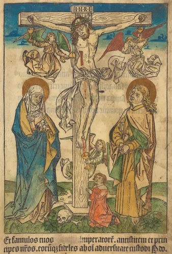 Christ on the Cross with Angels by German 15th Century, print, 1490