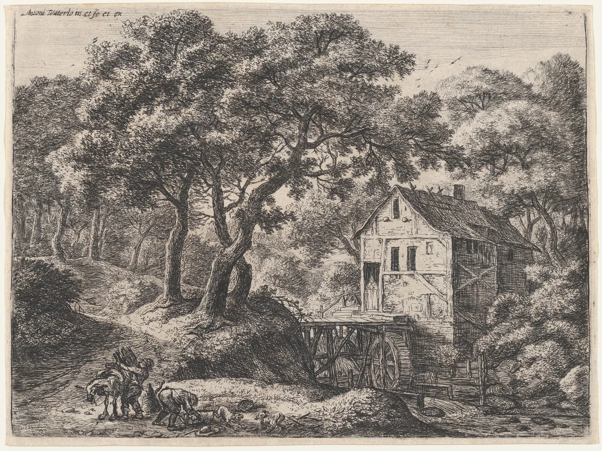 The Mill in the Woods by Anthonie Waterloo, print, 1620-1690