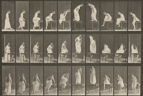 Plate Number 513. Getting on and off a table by Eadweard Muybridge, photograph, 1887