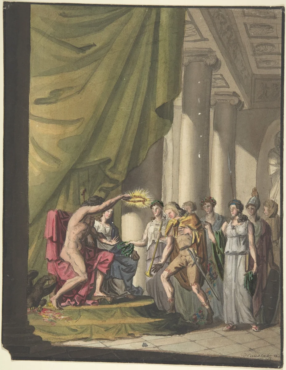 Allegory of Victory: Soldier Being Crowned by Laurels by Franz von Hauslab, drawing, 1809-1819