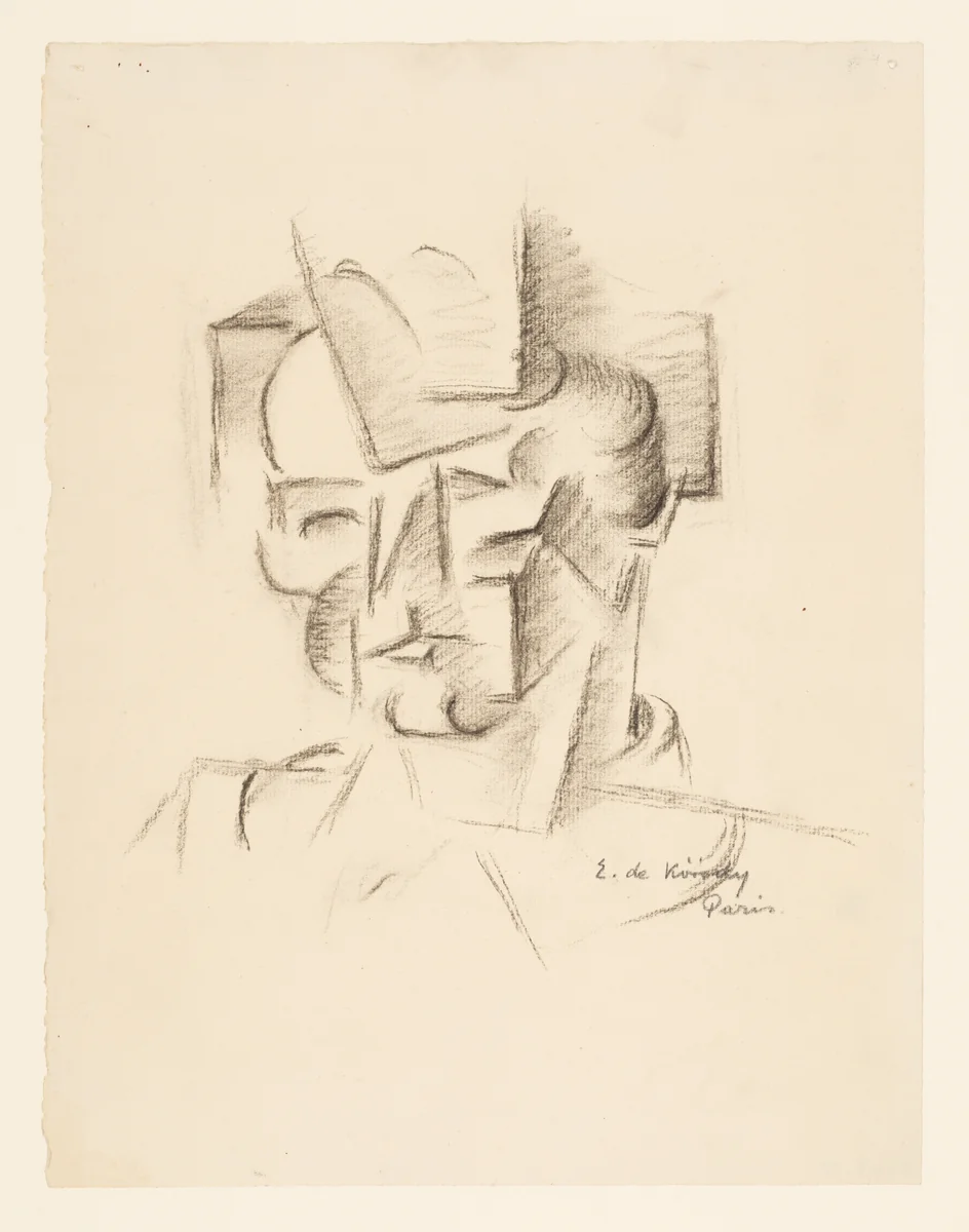 Cubist Study of a Head by Elemér de Kóródy, drawing, 1913