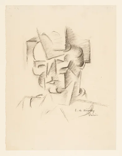 Cubist Study of a Head by Elemér de Kóródy, drawing, 1913