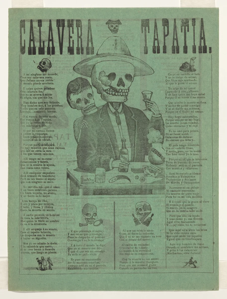 Broadsheet relating to the skeleton from Guadalajara by Manuel Manilla, print, 1885-1895