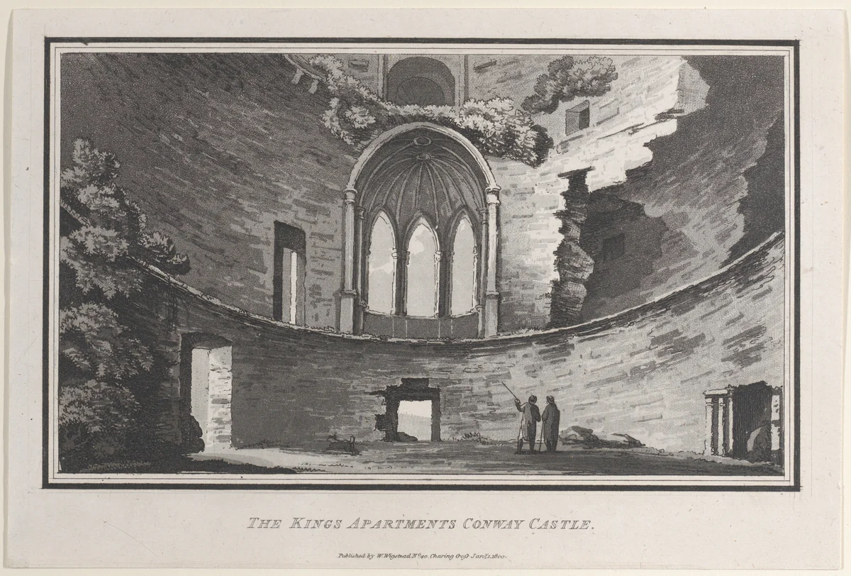 The Kings Apartments Conway Castle, from "Remarks on a Tour to North and South Wales, in the year 1797" by John Hill, print, 1799-1800
