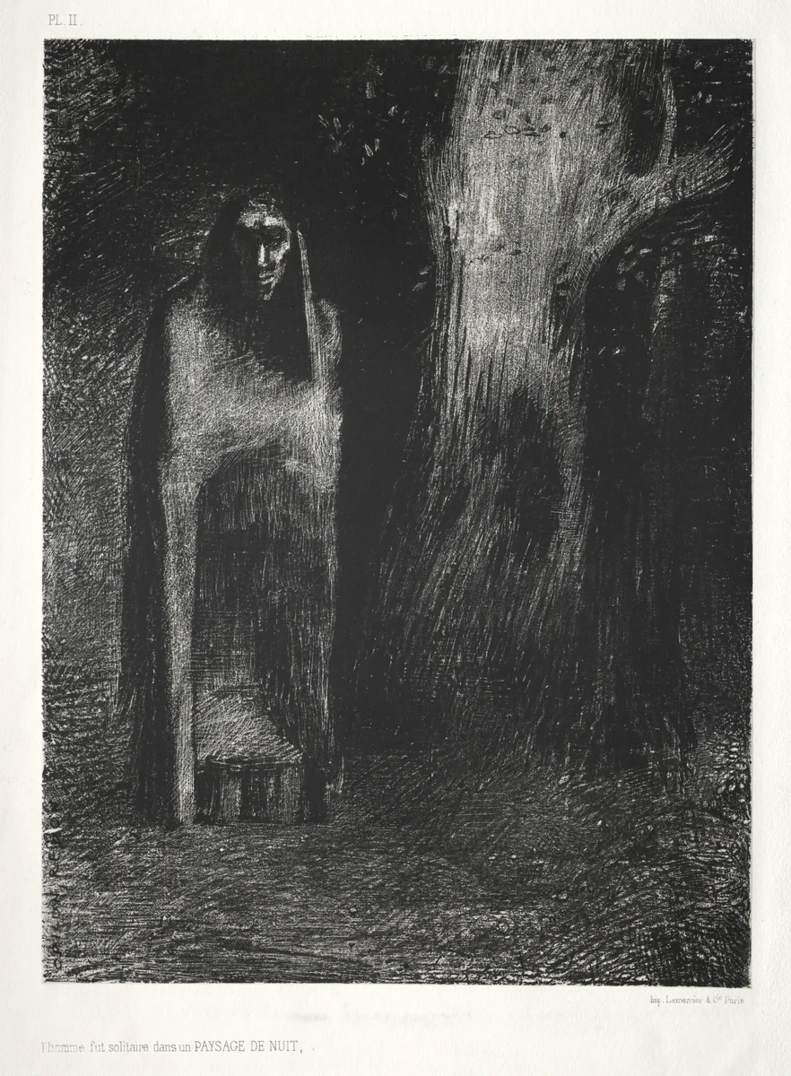 The Man Was Alone in a Night Landscape by Lemercier & Cie., print, 1886