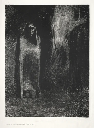 The Man Was Alone in a Night Landscape by Lemercier & Cie., print, 1886