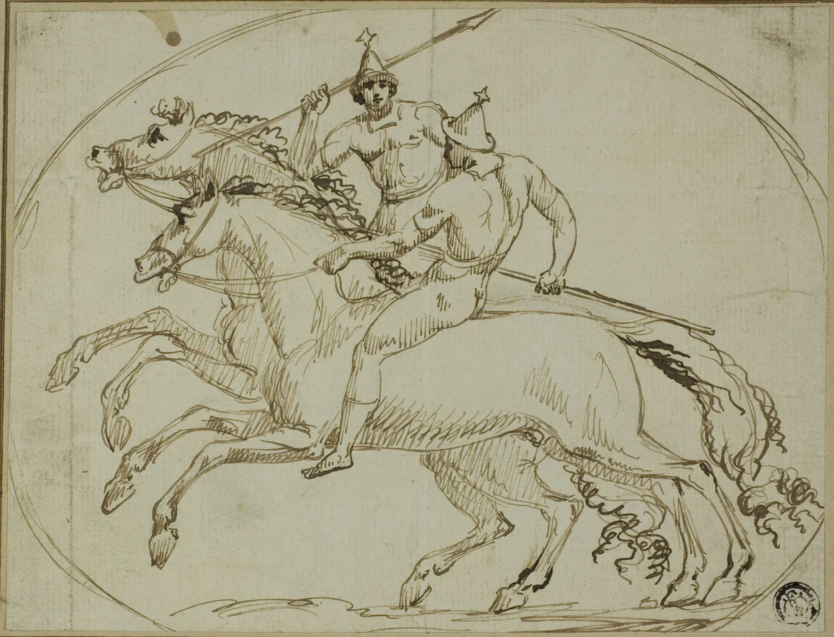 Two Mounted Warriors by John Deare, drawing, 1779-1798