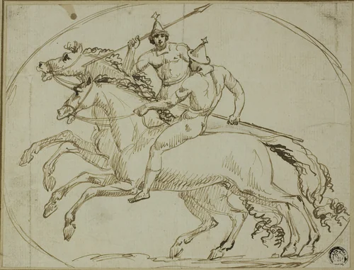 Two Mounted Warriors by John Deare, drawing, 1779-1798