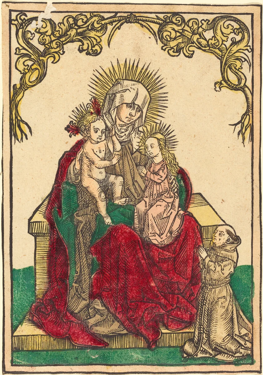 Saint Anne, The Madonna and Child, and a Franciscan Monk by German 15th Century, print, 1500