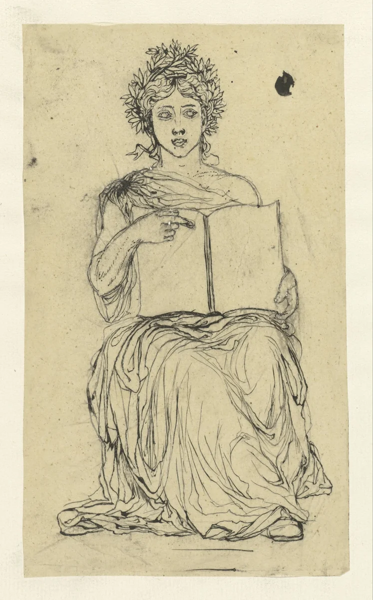 Studie voor een allegorie op de Republiek: vrouw met boek op haar schoot by Rodolphe Bresdin, drawing, 1880-1883
