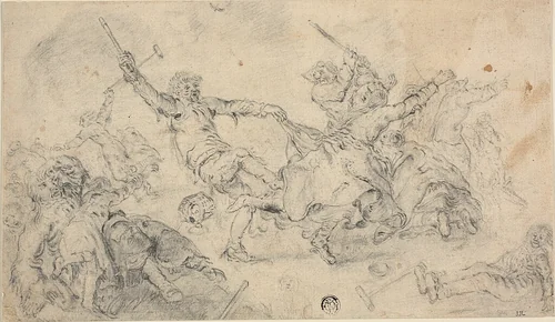 Peasants in a Brawl by Cornelis Moninckx or Adriaen Pietersz. van de Venne, drawing, 1643-1666