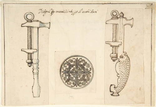 Design for Tools Relating to the Maintenance of Fire Arms by anonymous, drawing, 1580-1620