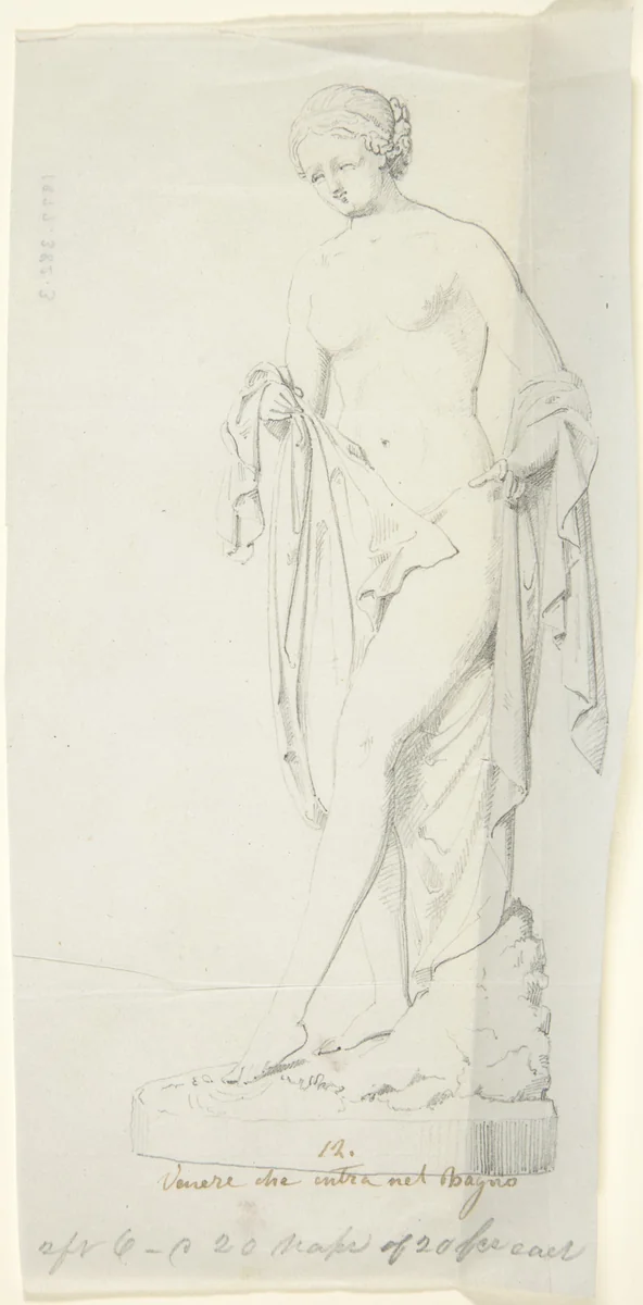 Sketch of a statue: Venus Entering the Bath by John Gibson, drawing, 1845-1855