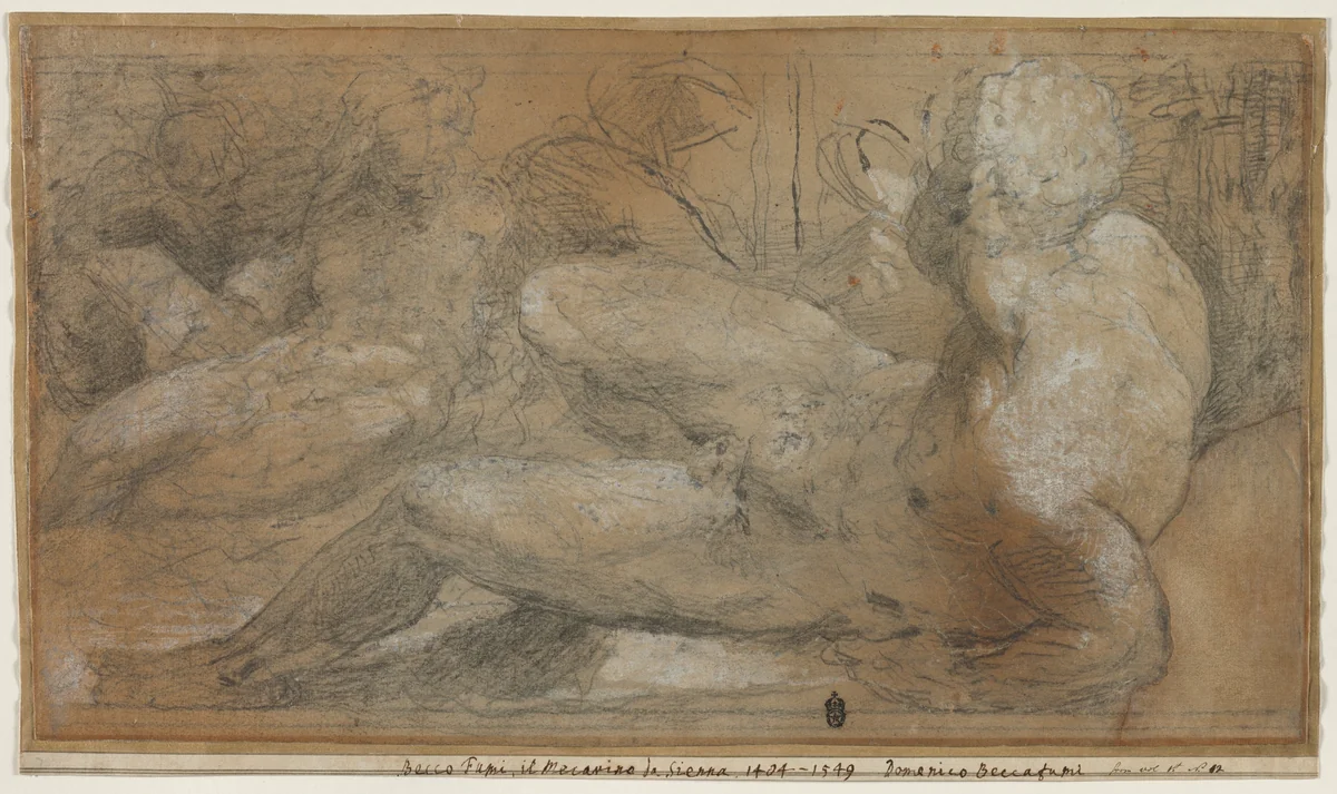 Three Male Nudes by Domenico Beccafumi, drawing, 1540-1547