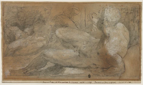 Three Male Nudes by Domenico Beccafumi, drawing, 1540-1547