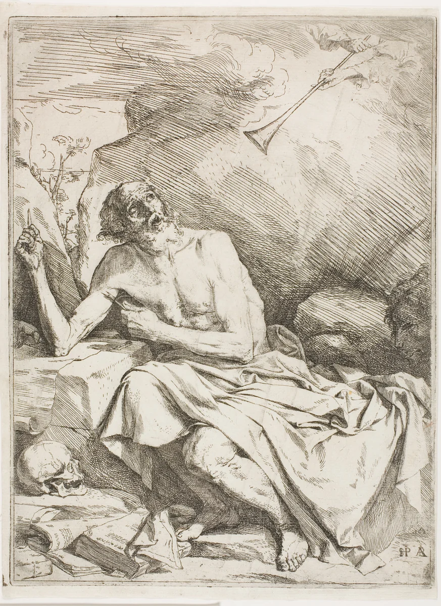 St. Jerome Hearing the Trumpet of the Last Judgment by Jusepe de Ribera, print, 1621