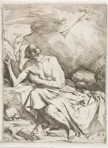 St. Jerome Hearing the Trumpet of the Last Judgment by Jusepe de Ribera, print, 1621