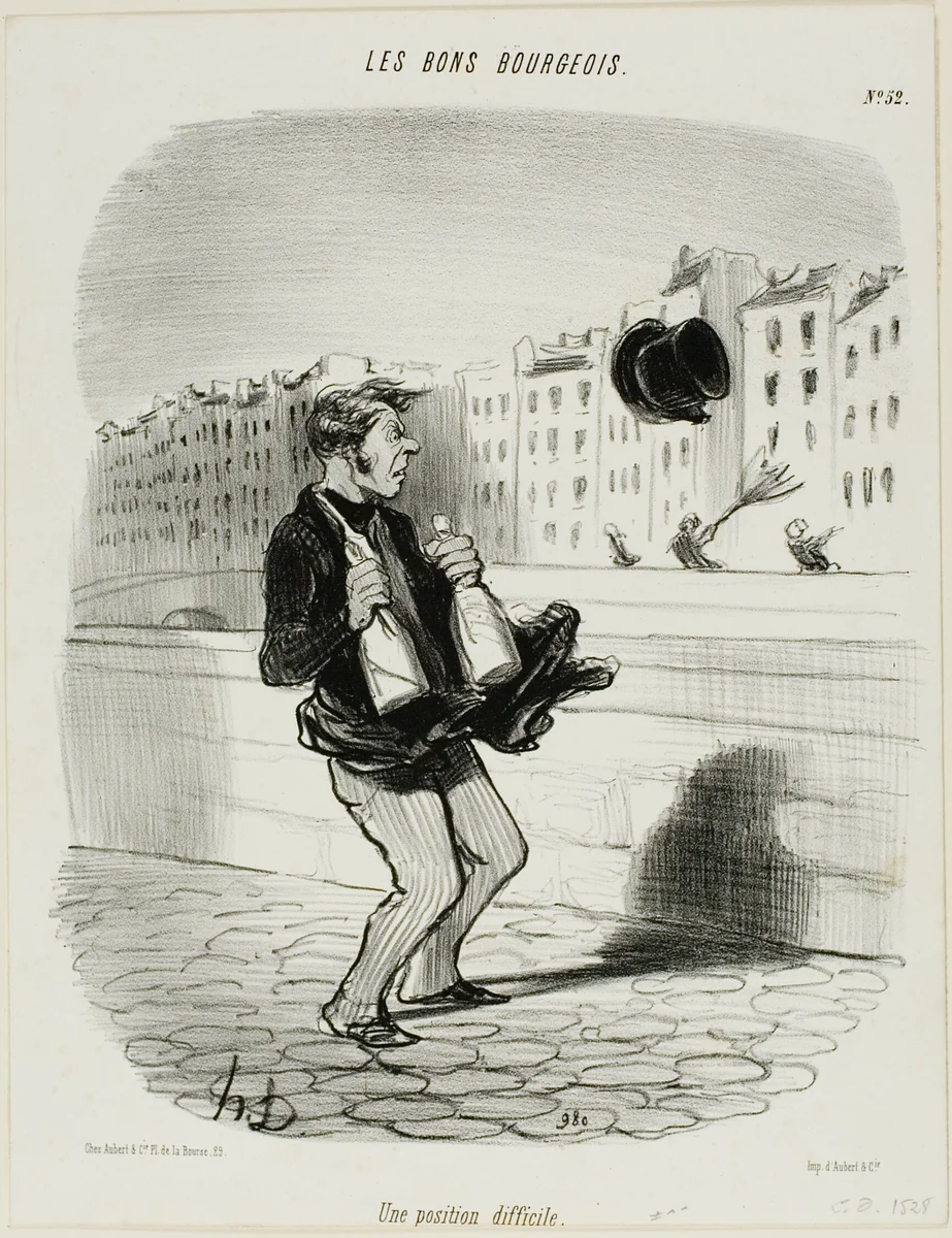 An Awkward Situation, plate 52 from Les Bons Bourgeois by Honoré-Victorin Daumier, print, 1847