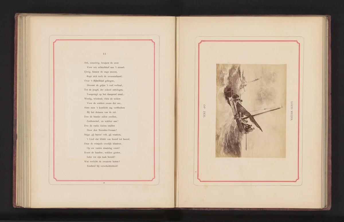 Fotoreproductie van een schilderij, voorstellende een roeiboot op zee by anonymous, photograph, 1868-1878