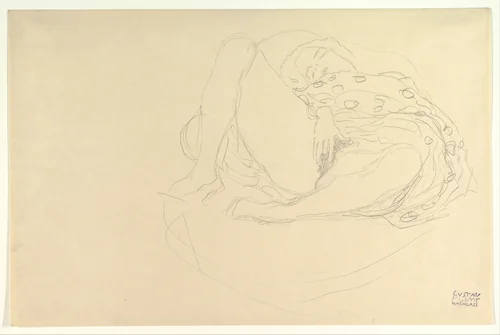 Reclining Nude with Drapery by Gustav Klimt, drawing, 1907-1917
