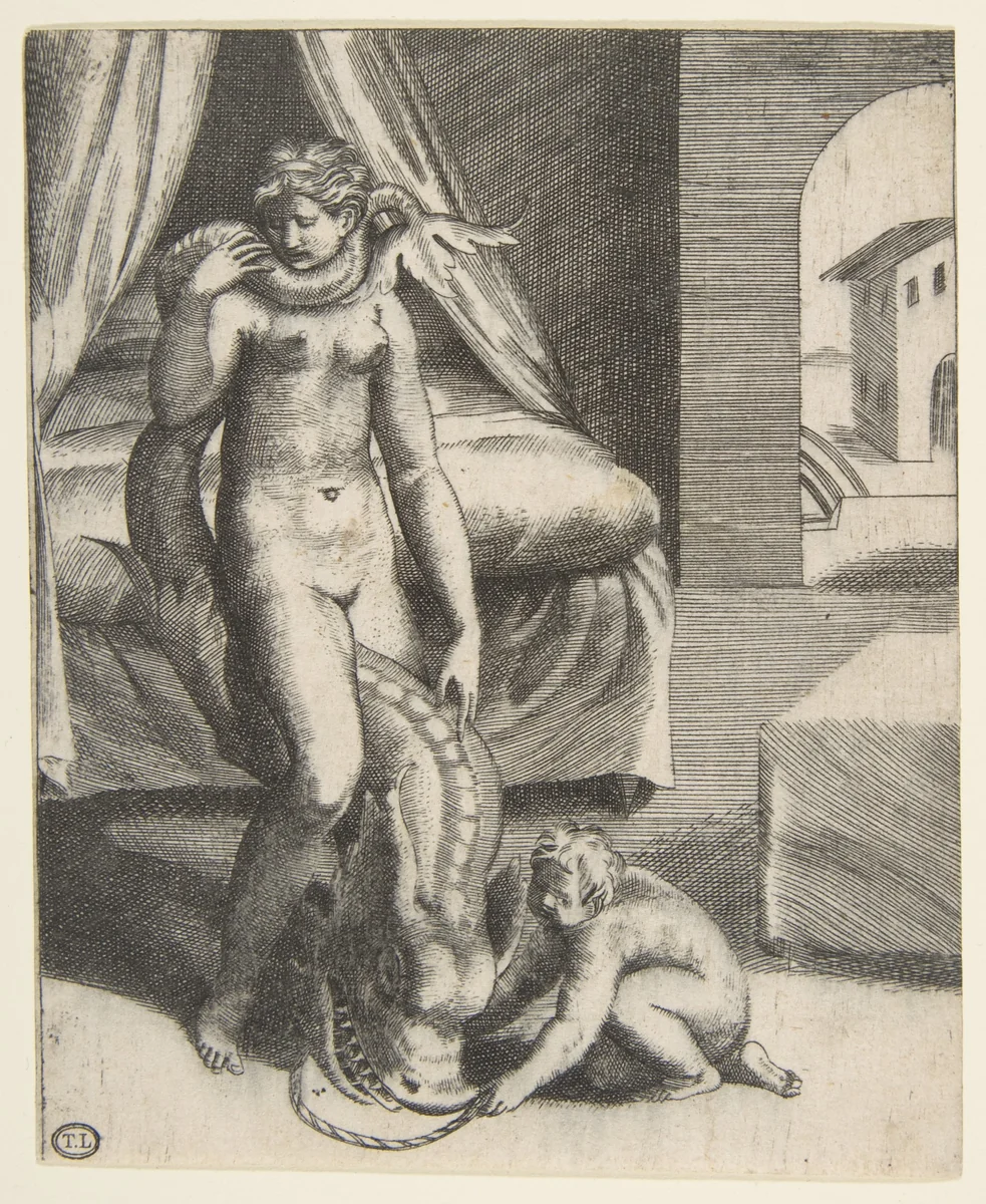 Neptune and Melanthe, from "The Loves of the Gods" (Amorosi diletti degli dei) by Giulio Bonasone, print, 1531-1576