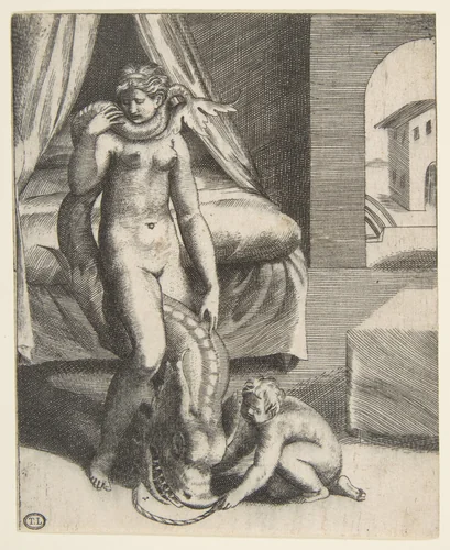 Neptune and Melanthe, from "The Loves of the Gods" (Amorosi diletti degli dei) by Giulio Bonasone, print, 1531-1576