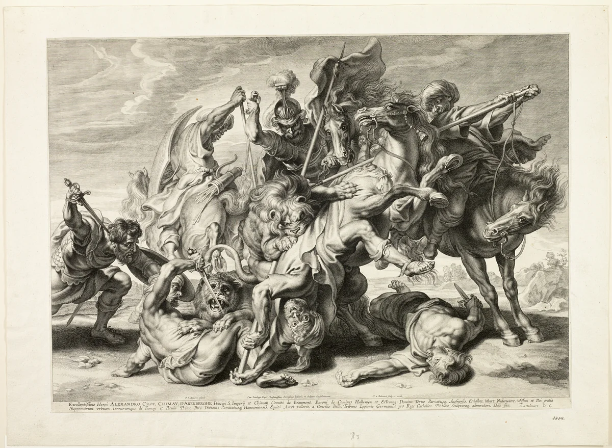 The Lion Hunt by Schelte Adamsz. Bolswert, print, 1616-1634