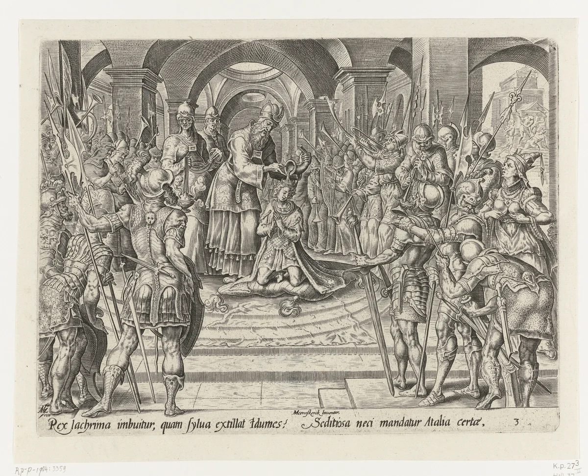 Jojada zalft Joas by Unknown, print, 1565-1569