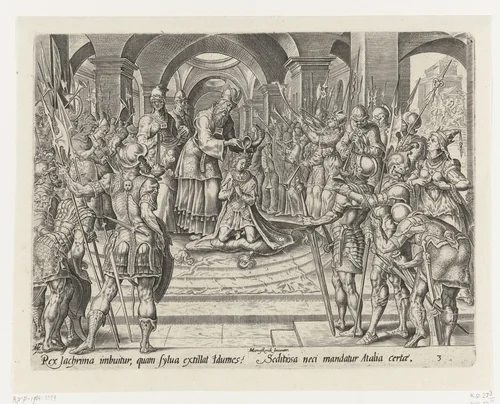 Jojada zalft Joas by Unknown, print, 1565-1569