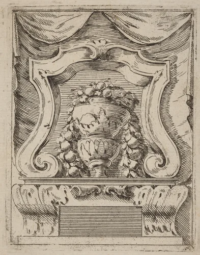 Architectural Motif with Fruit in a Vase by Carlo Antonio Buffagnotti, print, 1690