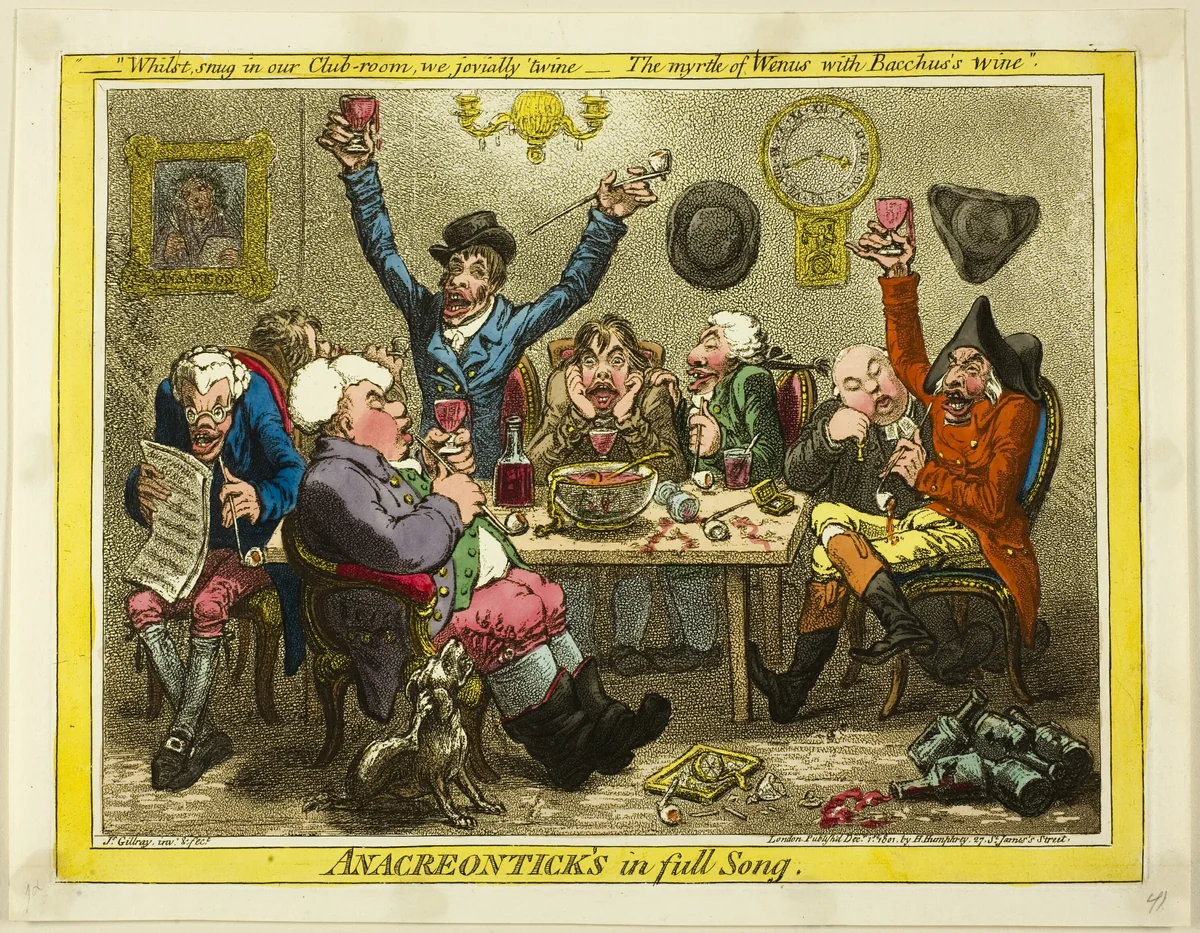 Anacreontick's in Full Song by James Gillray, print, 1801