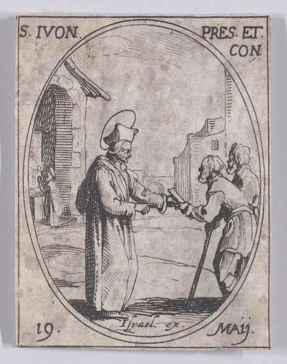S. Yves, prêtre et confesseur (St. Ivo, Priest and Confessor), May 19th, from "Les Images De Tous Les Saincts et Saintes de L'Année" (Images of All of the Saints and Religious Events of the Year) by Jacques Callot, print, 1636