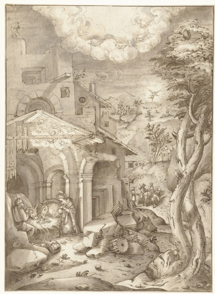 Geboorte van Christus by Peter de Witte, drawing, 1559-1586