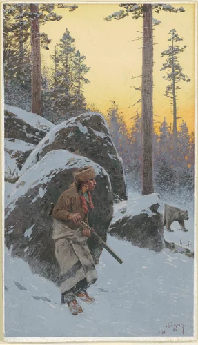 The Indian Bear Hunter by Henry Farny, drawing, 1911
