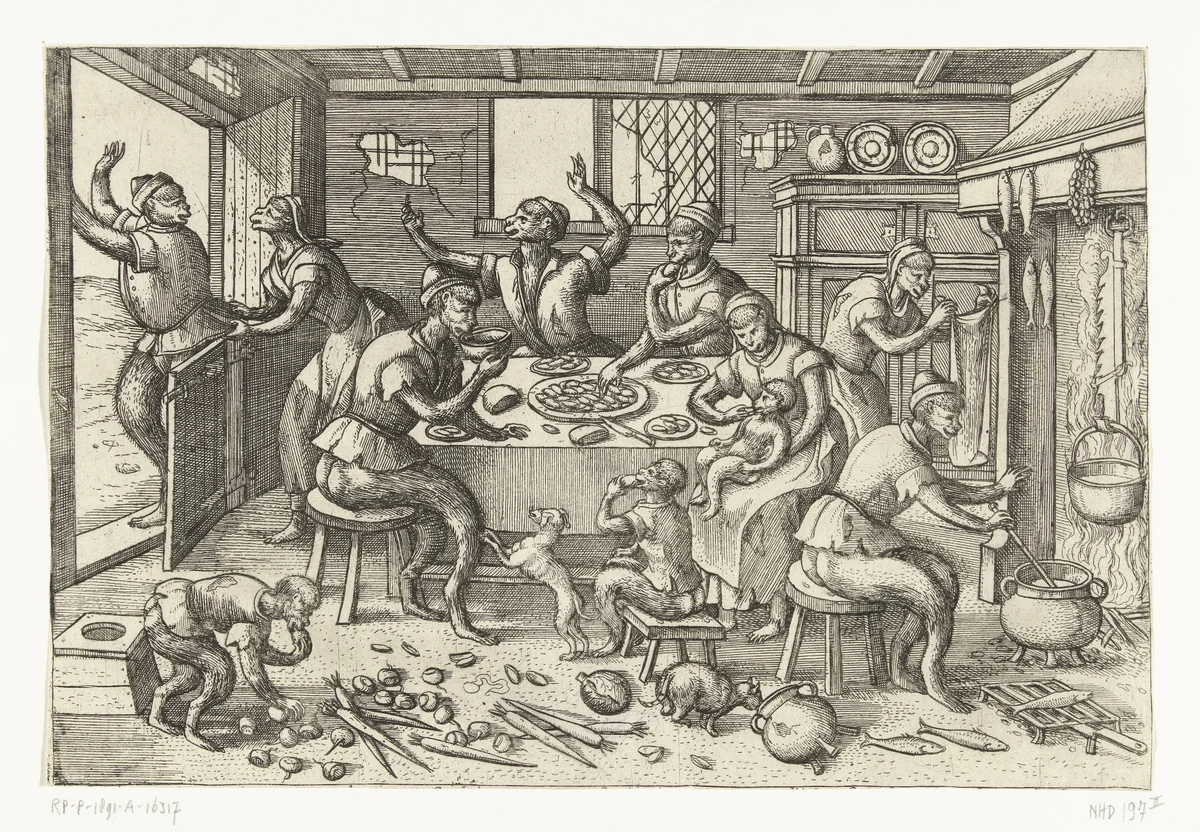 Magere keuken by Pieter van der Borcht, print, 1563-1608