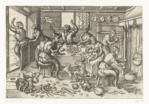 Magere keuken by Pieter van der Borcht, print, 1563-1608