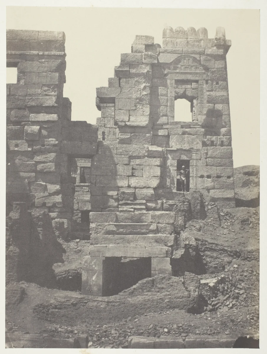 Médinet-Habou, Façade Septentrionale du Gynécée de Ramsès-Méiamoun; Thèbes, plate 49 from the album "Egypte, Nubie, Palestine et Syrie" (1852) by Maxime Du Camp, photograph, 1849-1851