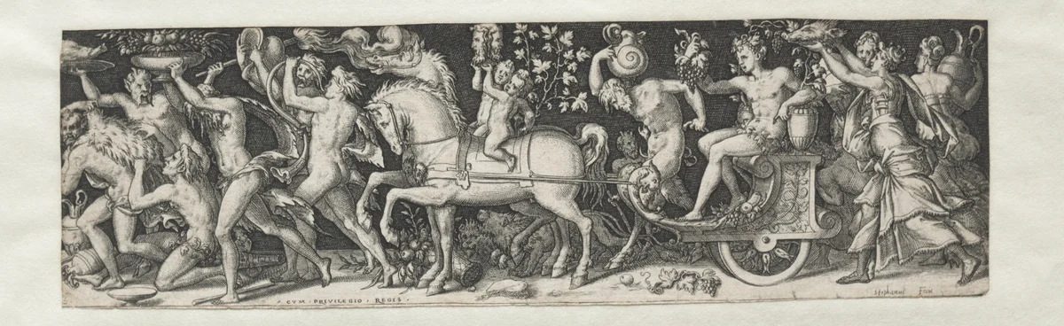 Combats and Triumphs No. 5: The Triumph of Bacchus by Etienne Delaune, print, 1550-1572